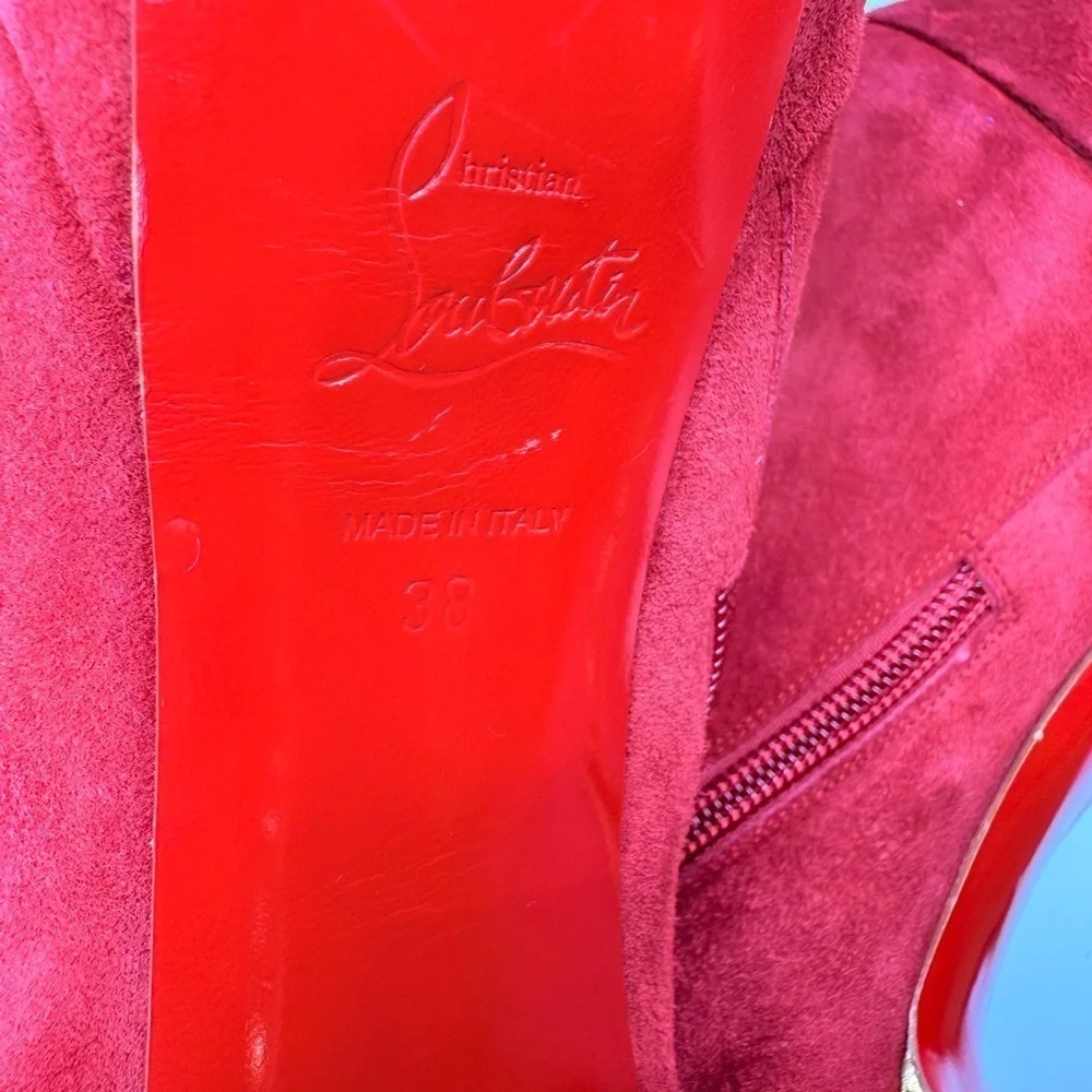 Christian Louboutin Red Suede Taclou Booty spike heel 140mm Ankle Boots EU 38